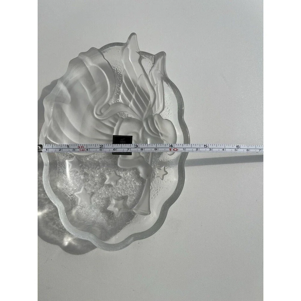 Mikasa Frosted Textured Glass Angel Gabriel Trumpet Stars Oval Candy Dish 6